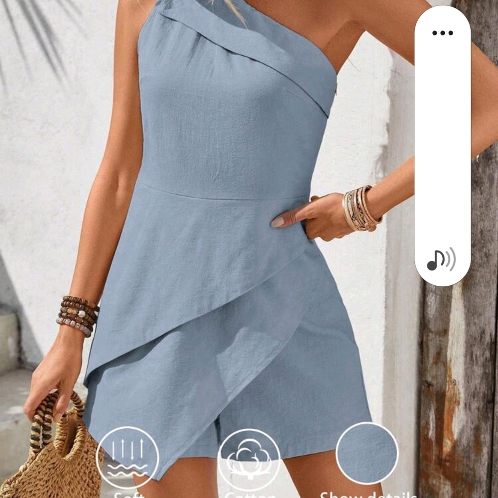 Elegant One-Shoulder Blue Romper. XL New With Tags
